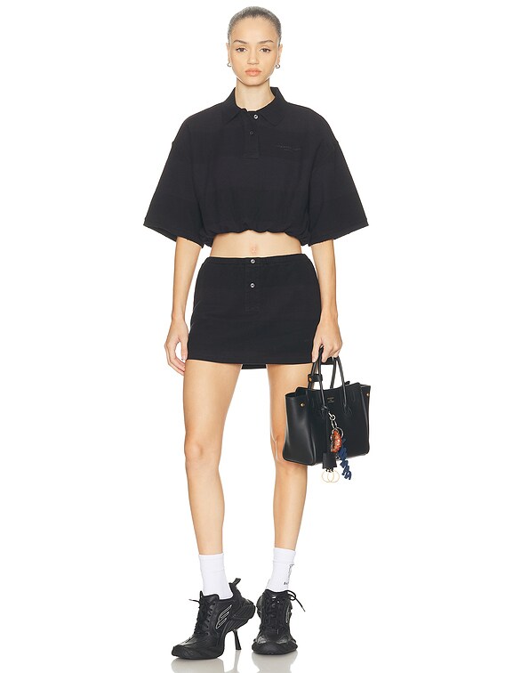 Alexander Wang Deconstructed Polo Shirt in Black Overdyed Stripe