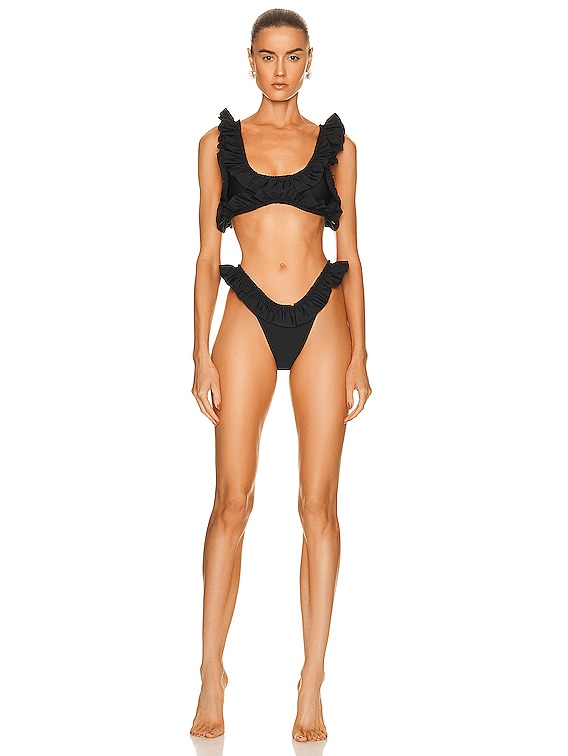 u*s様 Acka frill design swim wear /Black Alexander Wang Allover Ruffle Bikini Top in Black | FWRD
