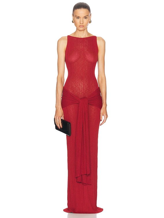 aya muse red dress Aya Muse Draped Silk-Blend Maxi Dress In Burgundy - 40% Off