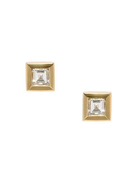 AZLEE Bare Carre Stud Earrings in 18k Yellow Gold & Diamond