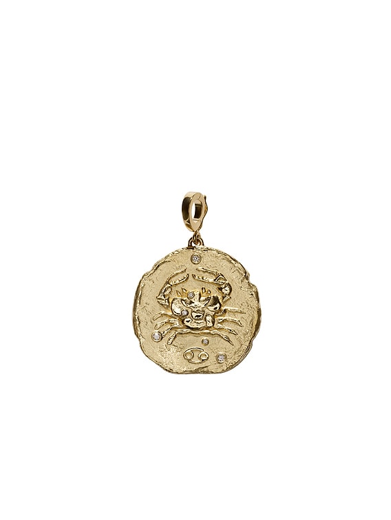 AZLEE Of The Stars Cancer Large Coin Charm in 18k Yellow Gold & Diamond |  FWRD