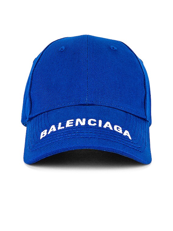 Balenciaga Logo Visor Cap S in Sapphire & White | FWRD