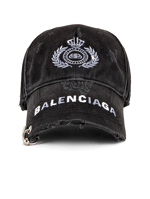 Balenciaga Hat Destroyed Piercing in Black & White | FWRD