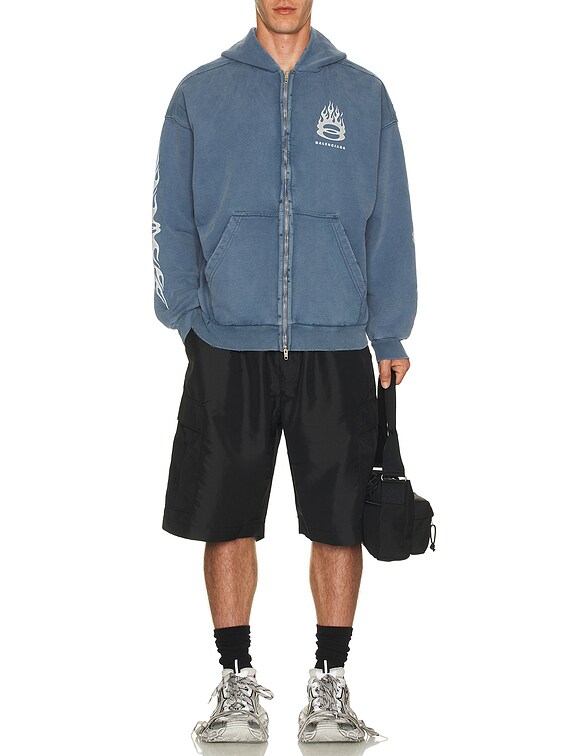 Balenciaga Zip-Up Hoodie in Washed Out Blue | FWRD