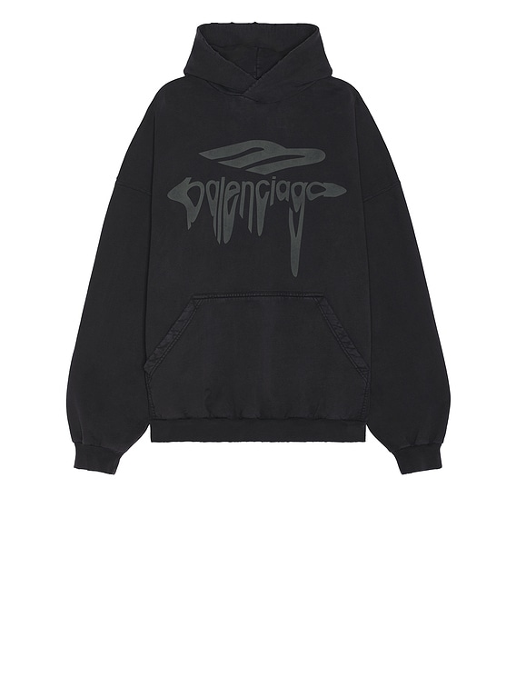 【BALENCIAGA】Large Fit Hood Washed Black Balenciaga Large Fit Hoodie in Faded Wash Black & Anthracite