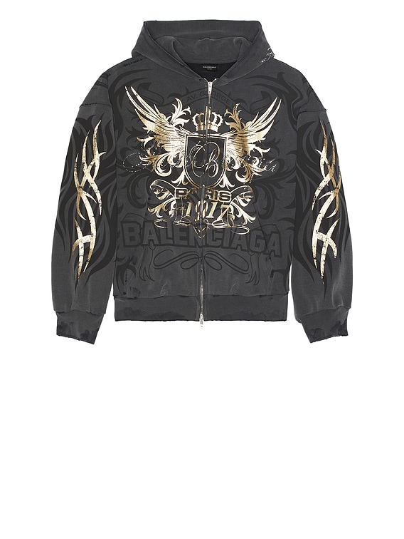 BALENCIAGA｜HOOD/ZIP-UP (767877 TSVC6 1041) Balenciaga x eBay Zip-Up Hoodie in Washed Black | FWRD