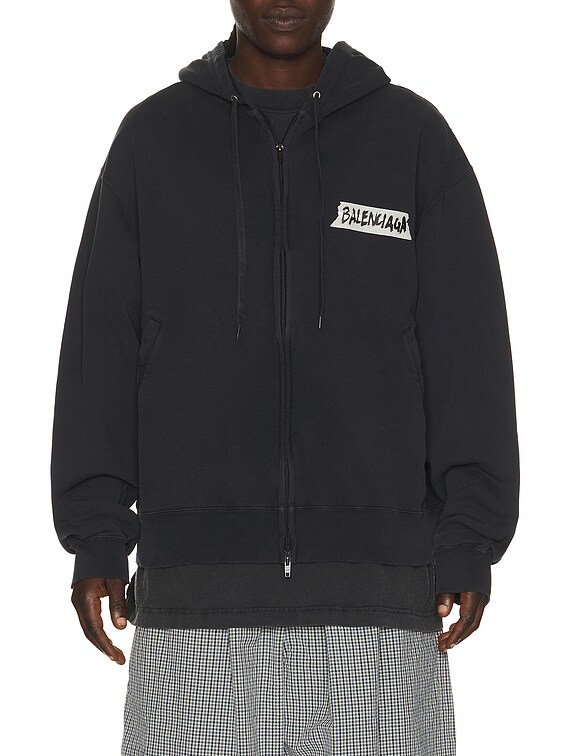 Balenciaga Over Zip Up Hoodie in Faded Washed Black | FWRD