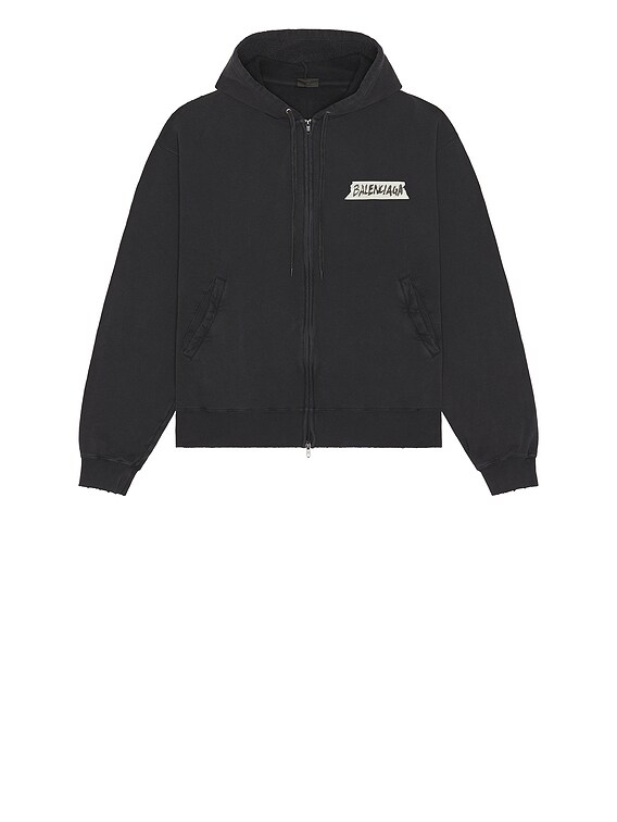 Balenciaga Over Zip Up Hoodie in Faded Washed Black | FWRD