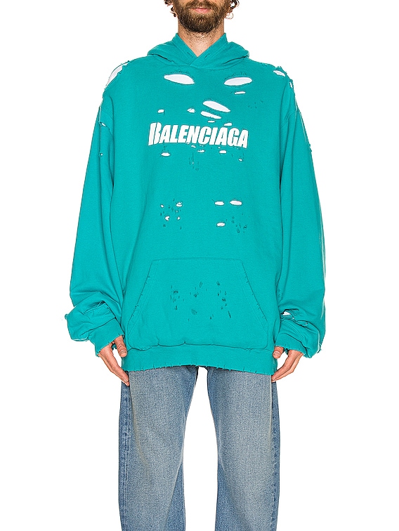 Balenciaga Destroyed Hoodie in Turquoise | FWRD