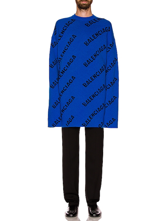 Balenciaga Long Sleeve Crewneck Sweater in Blue & Black | FWRD