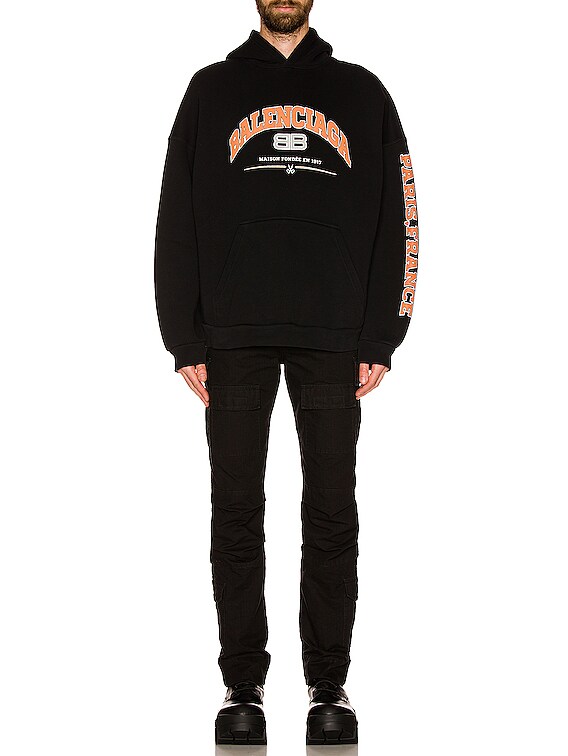 Balenciaga Maison Wide Fit Hoodie in Black, Orange & White | FWRD