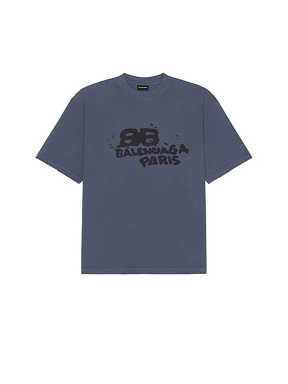 Forpustet trist kom sammen Balenciaga BB Paris Icon Tshirt in Washed Blue & Black | FWRD
