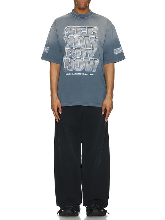 Balenciaga Medium Fit T-Shirt in Washed Blue | FWRD