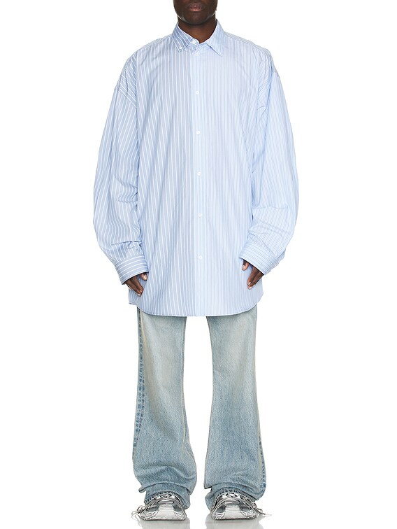 Balenciaga Patched Shirt in Sky Blue & White | FWRD