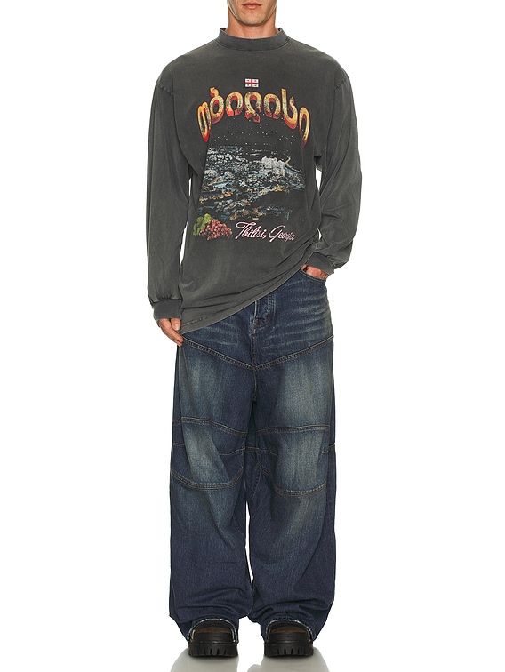 Balenciaga Long Sleeve Large T-Shirt in Super Faded Washed Black