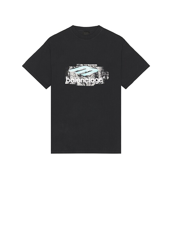 Balenciaga Oversized T-Shirt in Faded Wash Black, Light Blue