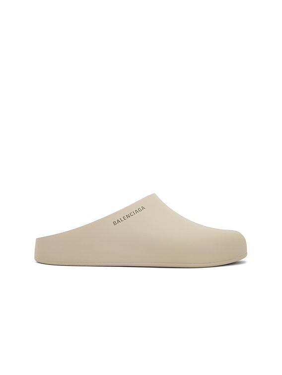 beige balenciaga pool slides