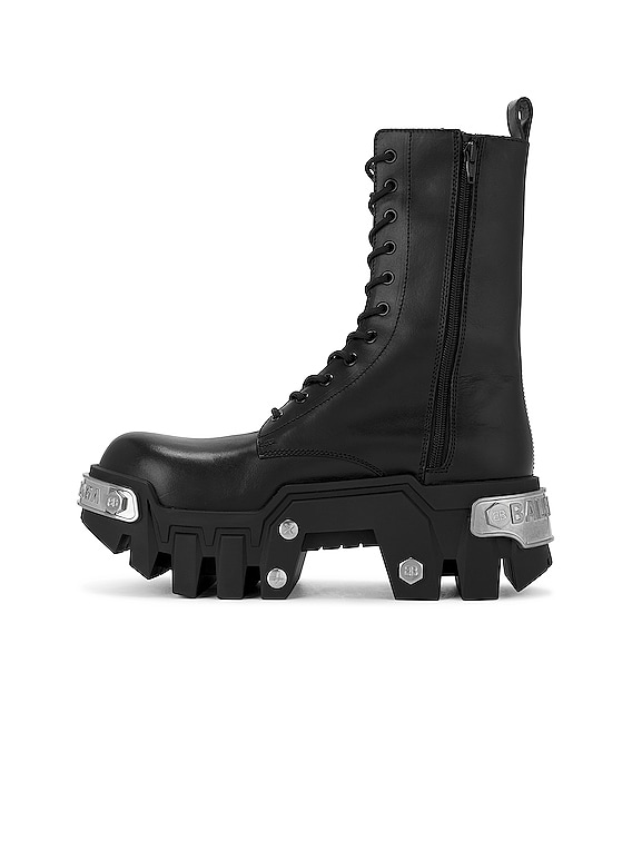 Balenciaga Bulldozer Lace Up Boot in Black, Silver | FWRD