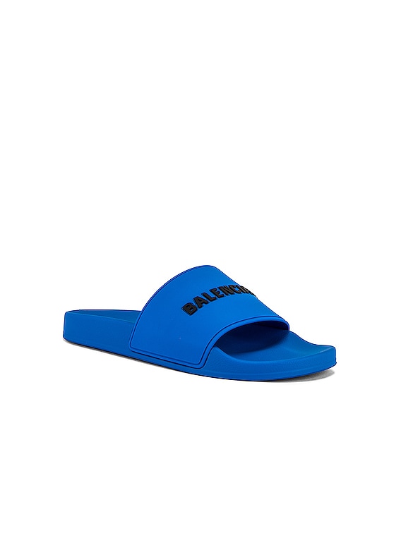 Balenciaga Rubber Logo Pool Slide in Screen Blue Black FWRD