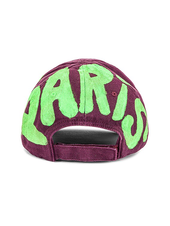 Balenciaga BB Sprayed Cap in Grape & Fluo Green | FWRD
