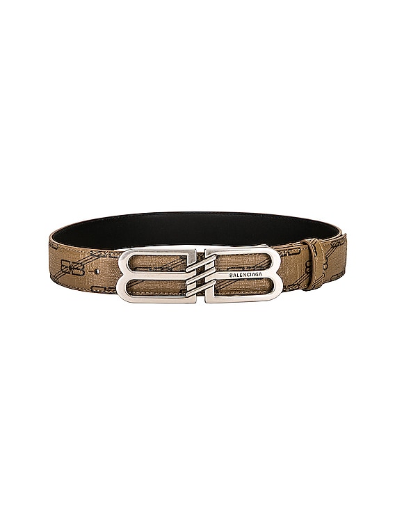 Balenciaga BB Signature Belt in Beige & Brown | FWRD