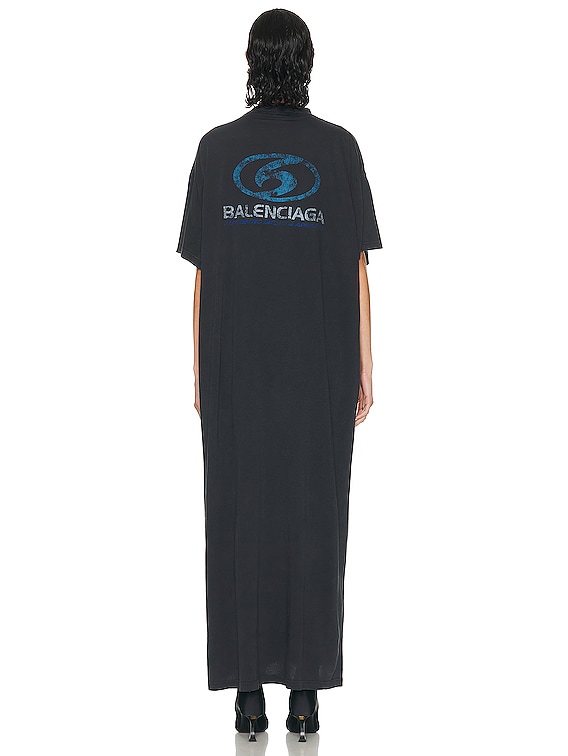 ［大人気！］BALENCIAGA Shirt Dress 814136TNM601000 Balenciaga Maxi T-shirt Dress in Faded Black & Blue | FWRD