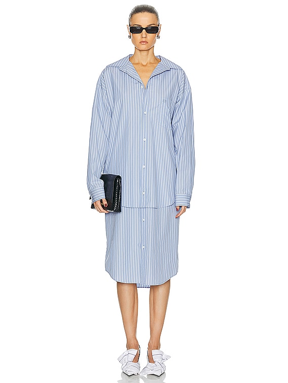 Balenciaga Layered Shirt Dress in Sky Blue & White | FWRD Balenciaga Layered Shirt Dress in Sky Blue & White | FWRD