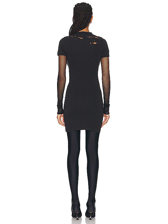 Balenciaga Mesh Sleeve Dress in Faded Black & White | FWRD
