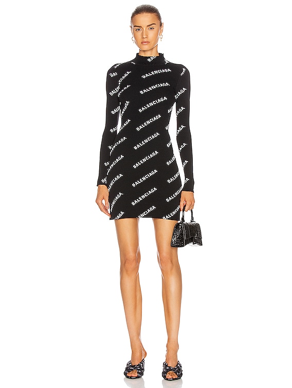 Overskæg En begivenhed Mursten Balenciaga Long Sleeve Logo Mini Dress in Black & White | FWRD