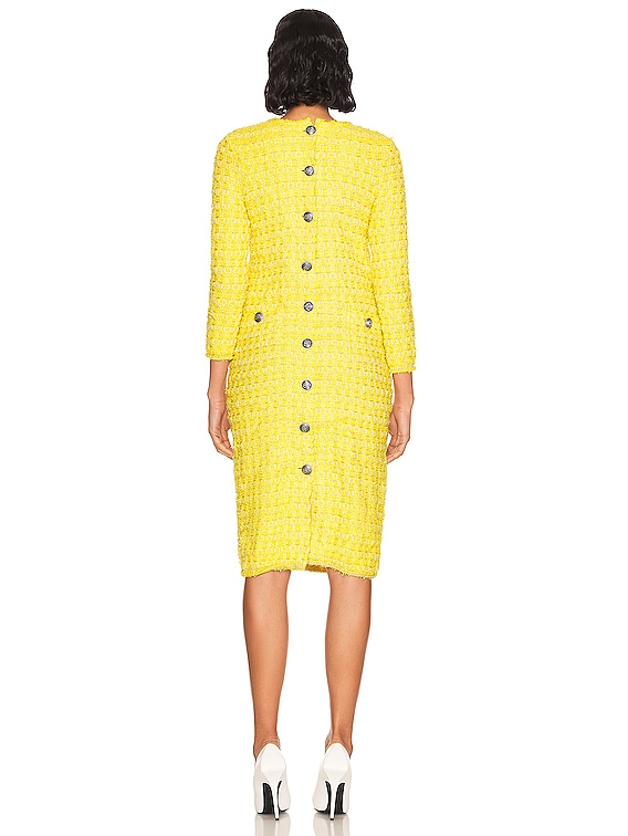 Balenciaga Short Buttoned Tweed Dress in Yellow | FWRD