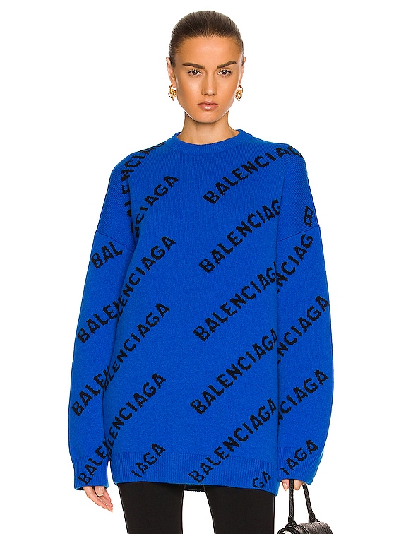 Balenciaga All Over Logo Crewneck Sweater in & Black |