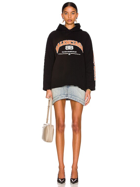 Balenciaga Cropped Hoodie in Black & Orange & White | FWRD