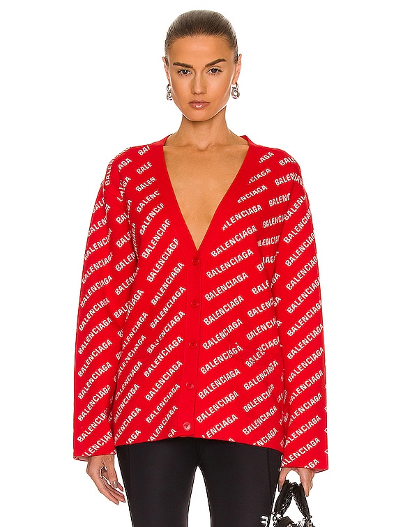Balenciaga Mini All-Over Logo Cardigan - Red