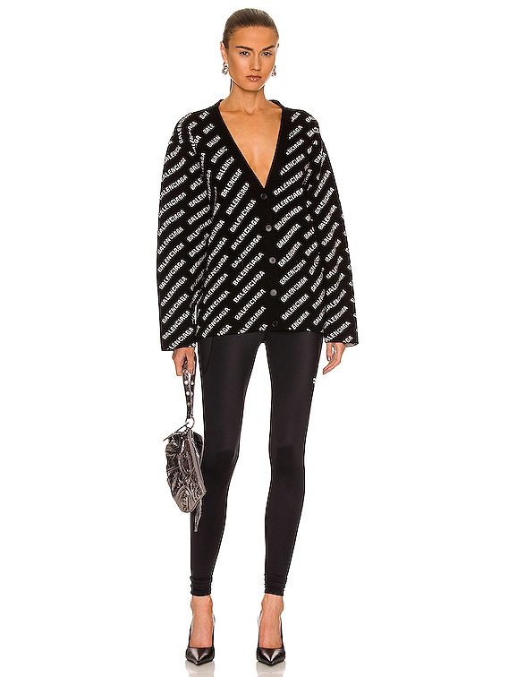 Balenciaga All Over Logo Cardigan in Black & White | FWRD