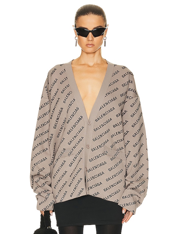 Balenciaga All Over Print Cardigan in Dark Beige Black FWRD