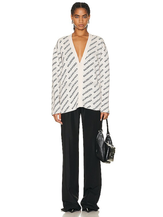 Balenciaga All Over Logo Knit Cardigan in Chalky White