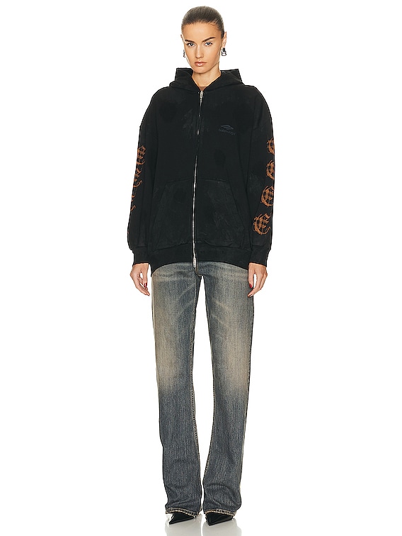 Balenciaga Small Zip Up Hoodie in Washed Black | FWRD