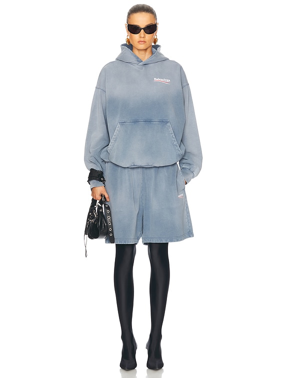Balenciaga Medium Fit Hoodie in Faded Blue, White, & Red | FWRD