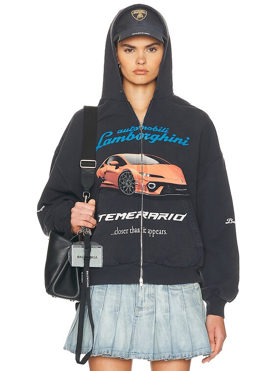 Balenciaga Lamborghini Small Fit Zip Up Hoodie in Faded Washed