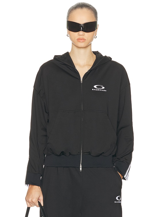 Balenciaga Zipped Zip Up Hoodie in Black & White | FWRD