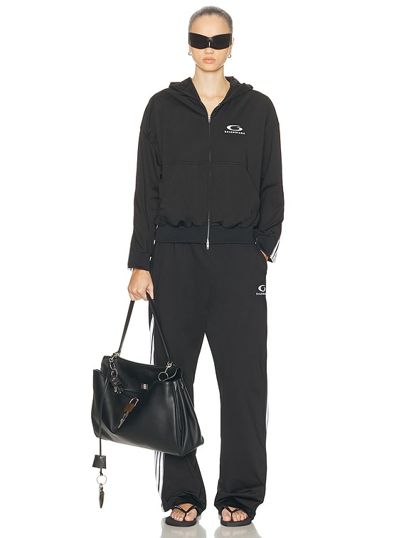 Balenciaga Zipped Zip Up Hoodie in Black & White | FWRD