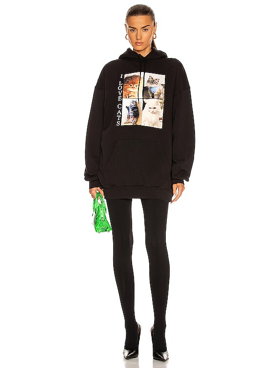 Balenciaga I Love Cats Medium Fit Hoodie in Black | FWRD Balenciaga I Love Cats Medium Fit Hoodie in Black | FWRD