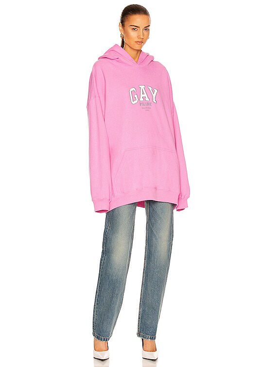 Balenciaga Boxy Pride Hoodie in Pink & White & Grey | FWRD