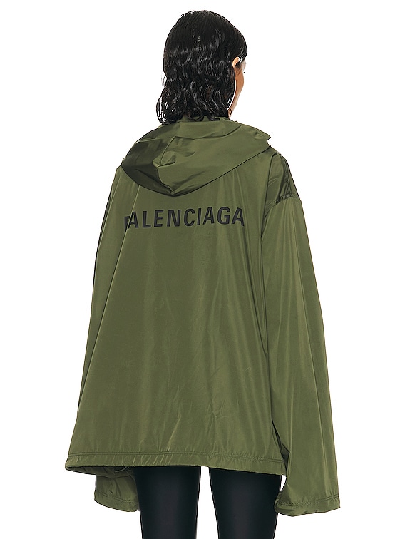 Balenciaga Hooded Rain Jacket in Khaki | FWRD
