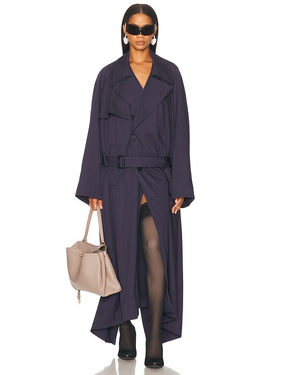 BALENCIAGA ネイビー トレンチコート　コレクションピース Balenciaga Draped Neck Trench Coat in Dark Navy | FWRD