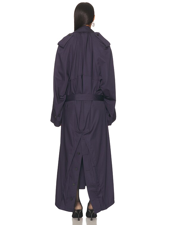 Balenciaga Draped Neck Trench Coat in Dark Navy | FWRD