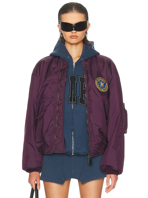 Balenciaga Large Fit Bomber Jacket in New Aubergine | FWRD