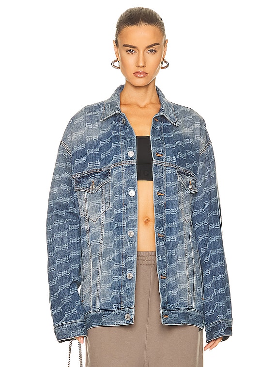 Balenciaga All Over Logo Denim Jacket in Blue Authentic | FWRD