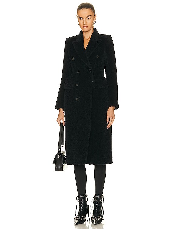 Balenciaga Hourglass DB Coat in Black | FWRD