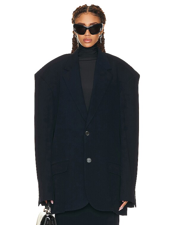 Balenciaga Oversized Wool Jacket in Dark Navy | FWRD